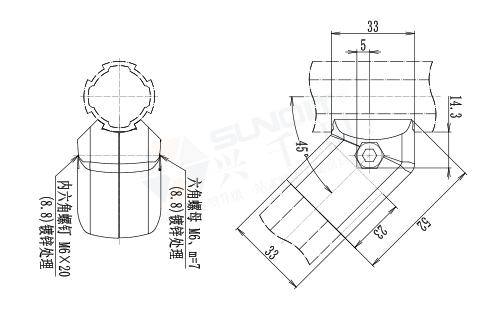 45°外接彎型接頭尺寸圖