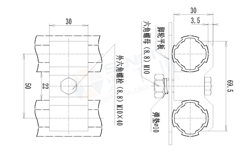 腳輪底座接頭尺寸圖