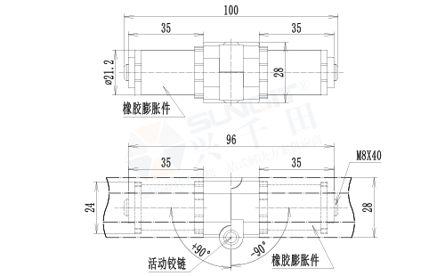 對(duì)向鉸鏈組件尺寸圖