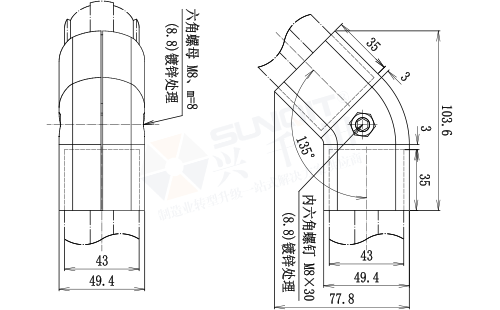 135°外接頭尺寸圖