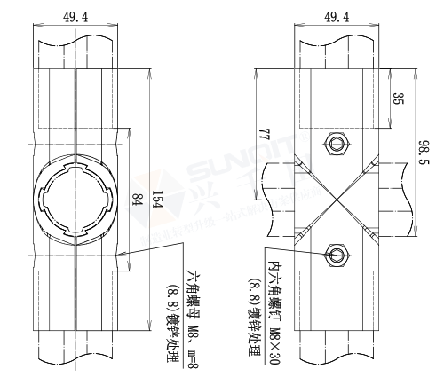 外抱十字接頭尺寸圖